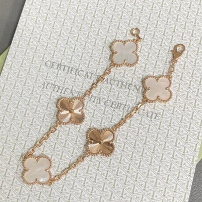 [Noble Aura jewelry]CLOVER BRACELET 5 MOTIF WHITE MOP PINK GOLD