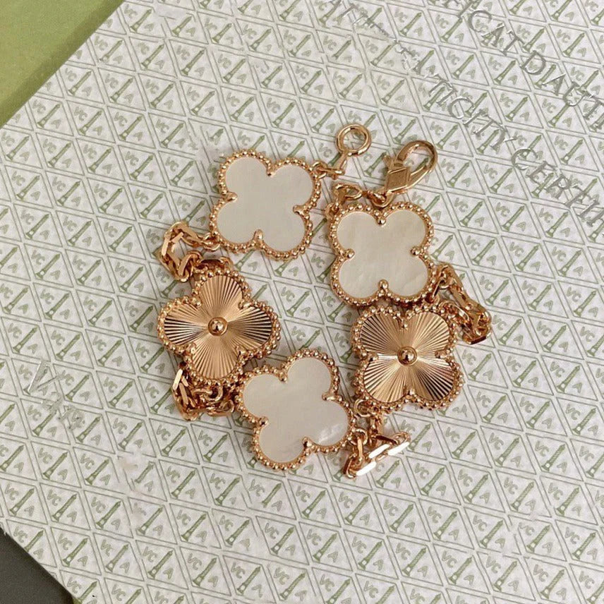 [Noble Aura jewelry]CLOVER WHITE PEARL MOP 5 MOTIF BRACELET COLLECTION
