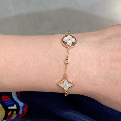 [Noble Aura jewelry]STAR AND SUN 4 MOTIF WHITE MOP PINK GOLD BRACELET