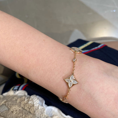 [Noble Aura jewelry]STAR AND SUN 4 MOTIF WHITE MOP PINK GOLD BRACELET