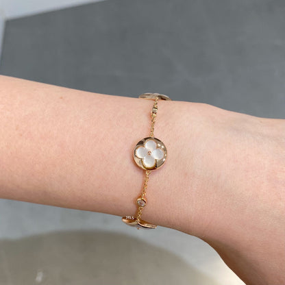 [Noble Aura jewelry]STAR AND SUN 4 MOTIF WHITE MOP PINK GOLD BRACELET