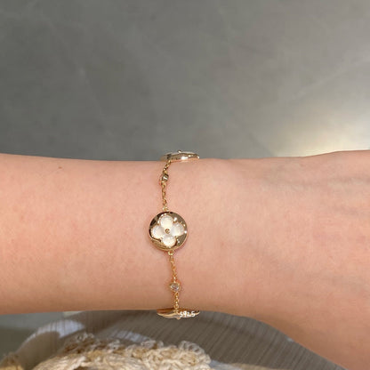 [Noble Aura jewelry]STAR AND SUN 4 MOTIF WHITE MOP PINK GOLD BRACELET