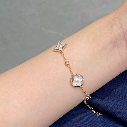 [Noble Aura jewelry]STAR AND SUN 4 MOTIF WHITE MOP PINK GOLD BRACELET