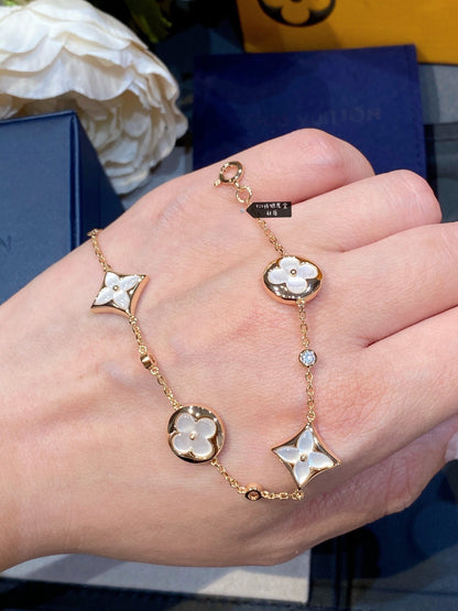 [Noble Aura jewelry]STAR AND SUN 4 MOTIF WHITE MOP PINK GOLD BRACELET