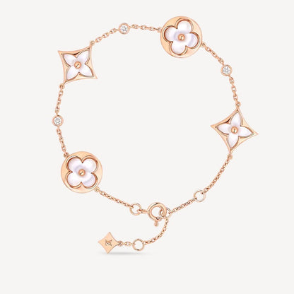 [Noble Aura jewelry]STAR AND SUN 4 MOTIF WHITE MOP PINK GOLD BRACELET