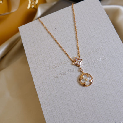 [Noble Aura jewelry]STAR AND SUN WHITE MOP 2 MOTIF PINK GOLD NECKLACE