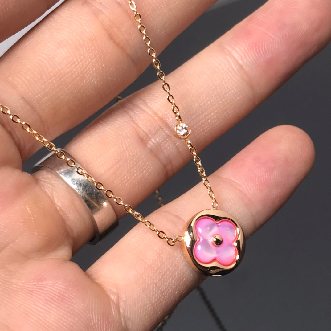 [Noble Aura jewelry]COLOR BLOSSOM PINK MOP SUN GOLD NECKLACE