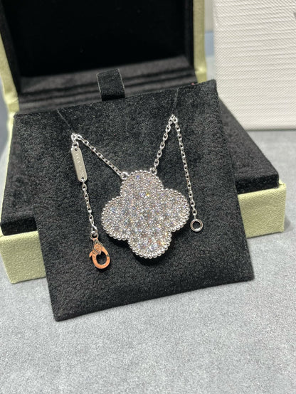 [Noble Aura jewelry]CLOVER 25MM LARGE PENDANT DIAMOND PAVED SILVER NECKLACE
