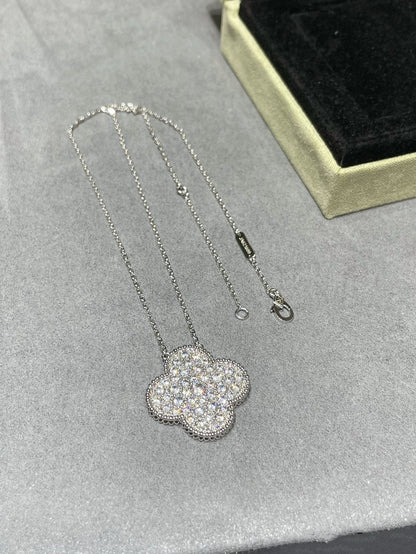 [Noble Aura jewelry]CLOVER 25MM LARGE PENDANT DIAMOND PAVED SILVER NECKLACE