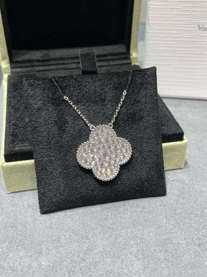 [Noble Aura jewelry]CLOVER 25MM LARGE PENDANT DIAMOND PAVED SILVER NECKLACE