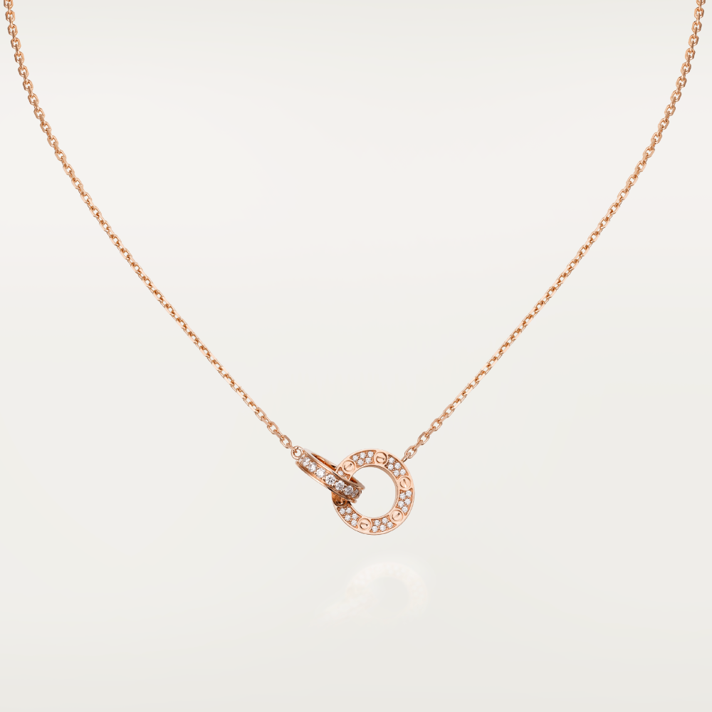 [Noble Aura jewelry]LOVE 7.6MM NECKLACE ROSE GOLD AND SILVER  FULL DIAMOND