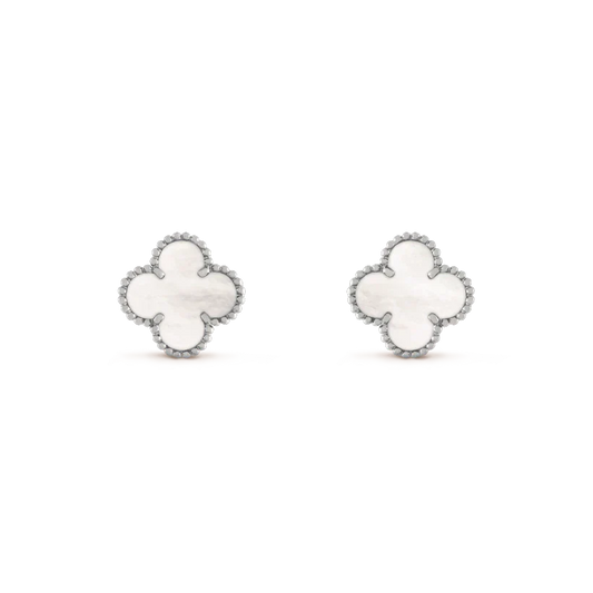[Noble Aura jewelry]CLOVER MEDIUM 1 MOTIFS  WHITE MOP EARRINGS SILVER