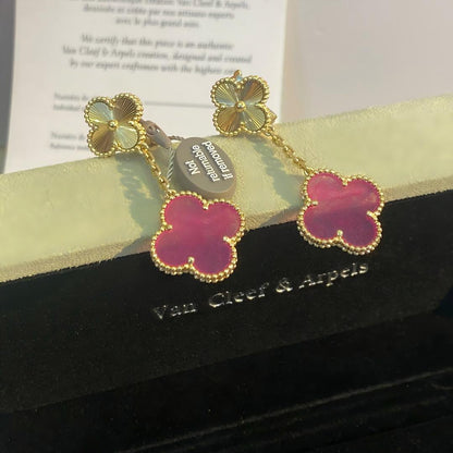 [Noble Aura jewelry]Clover Pink Enamel Necklace & Earring Jewelry Set