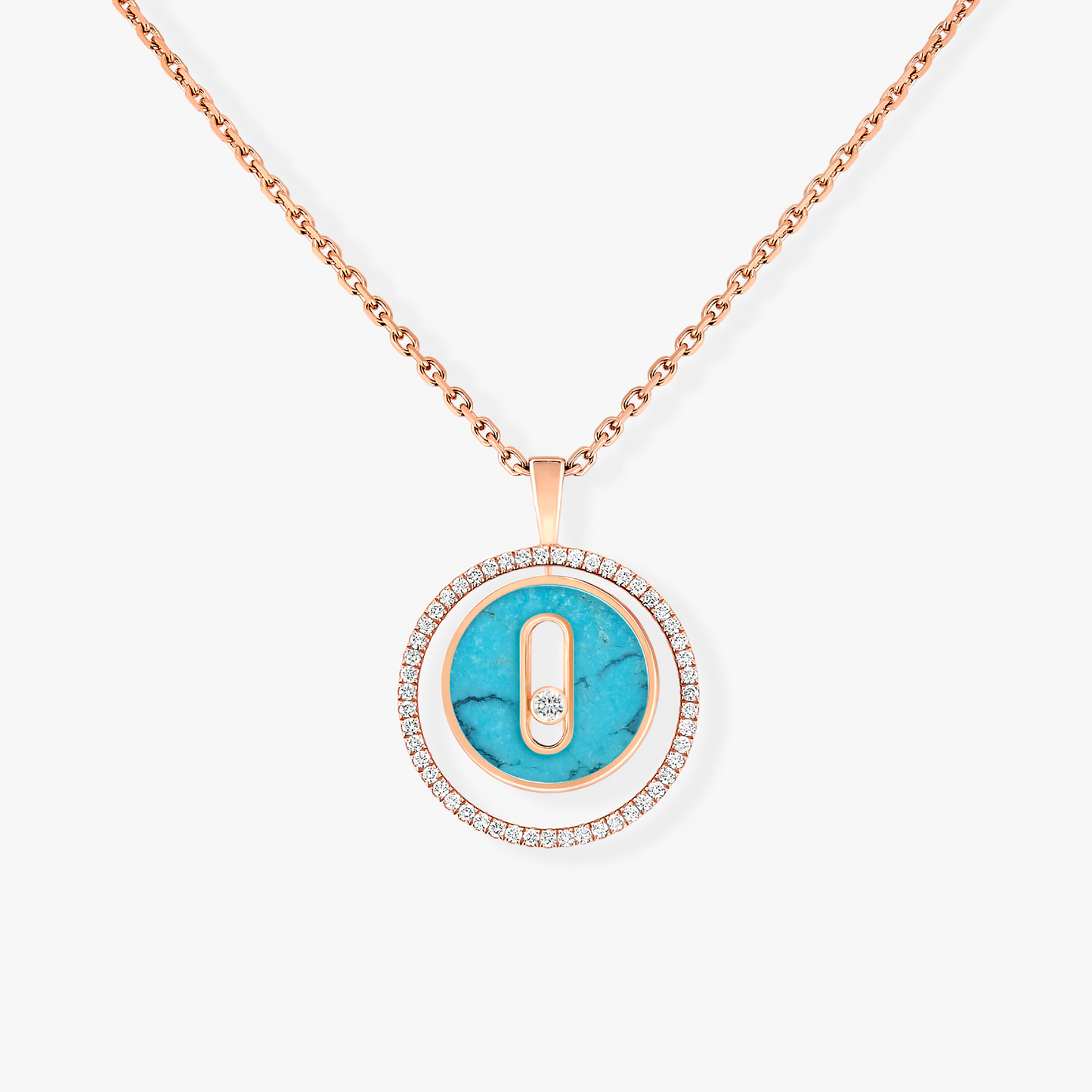 [Noble Aura jewelry]LUCKY MOVE 1 DIAMOND TURQUOISE PINK GOLD DIAMOND NECKLACE
