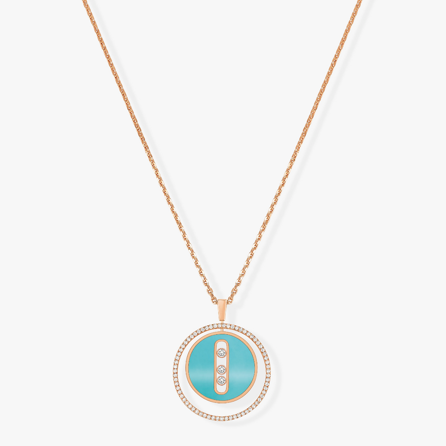 [Noble Aura jewelry]LUCKY MOVE 3 DIAMONDS TURQUOISE PINK GOLD DIAMOND NECKLACE