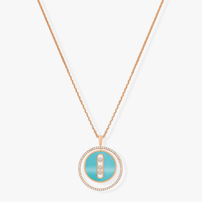 [Noble Aura jewelry]LUCKY MOVE 3 DIAMONDS TURQUOISE PINK GOLD DIAMOND NECKLACE