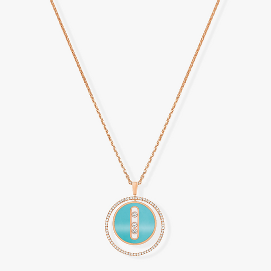 [Noble Aura jewelry]LUCKY MOVE 3 DIAMONDS TURQUOISE PINK GOLD DIAMOND NECKLACE