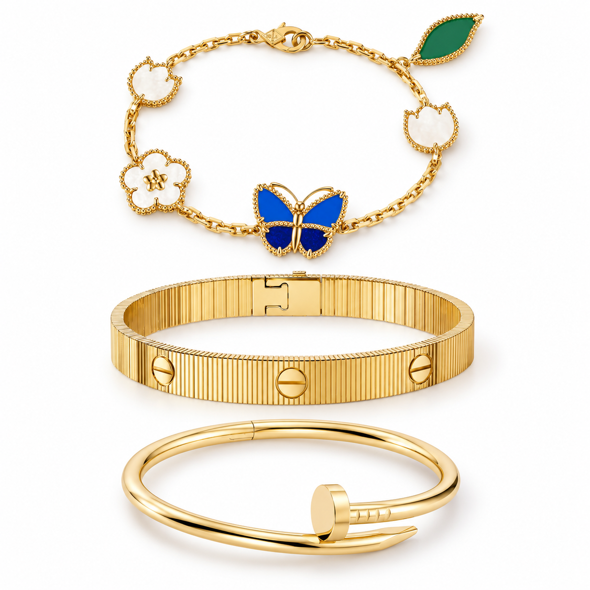 [Noble Aura jewelry]Clover Lucky Spring & Love & Juste Garden 3-Piece  Bracelet Stack Set