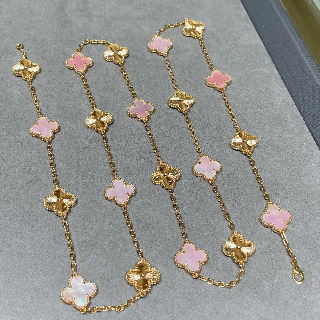 [Noble Aura jewelry]CLOVER 20 MOTIFS LASER PINK MOP NECKLACE