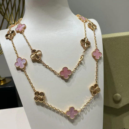 [Noble Aura jewelry]CLOVER 20 MOTIFS LASER PINK MOP NECKLACE