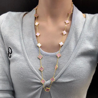 [Noble Aura jewelry]CLOVER 20 MOTIFS PINK MOP NECKLACE