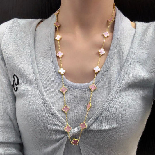 [Noble Aura jewelry]CLOVER 20 MOTIFS PINK MOP NECKLACE