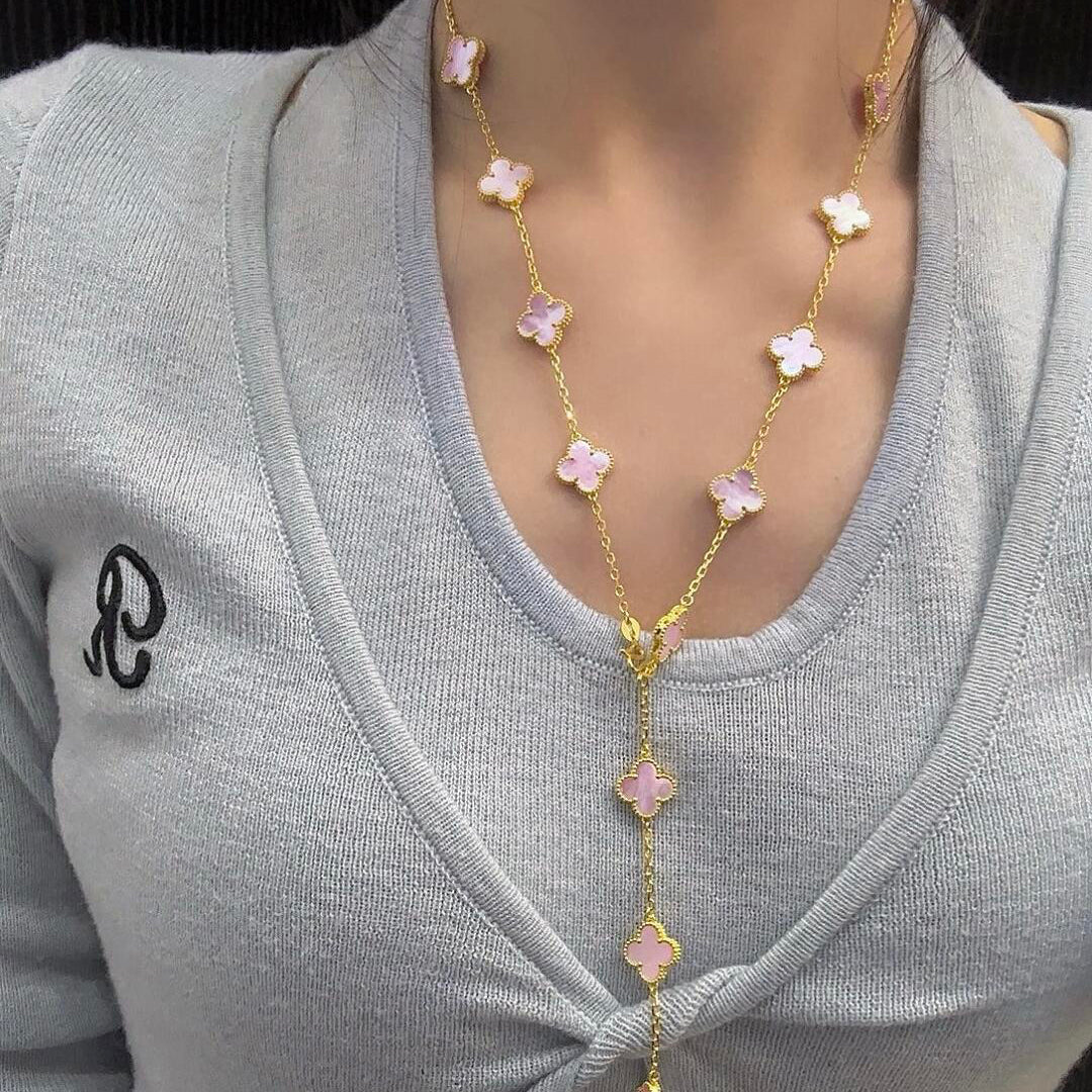 [Noble Aura jewelry]CLOVER 20 MOTIFS PINK MOP NECKLACE