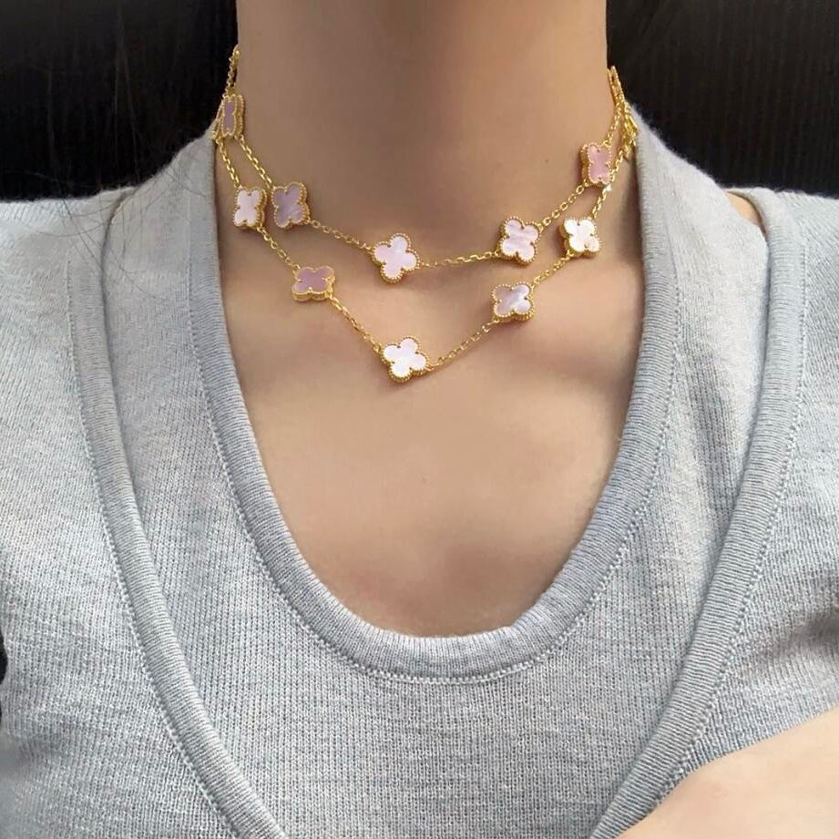 [Noble Aura jewelry]CLOVER 20 MOTIFS PINK MOP NECKLACE