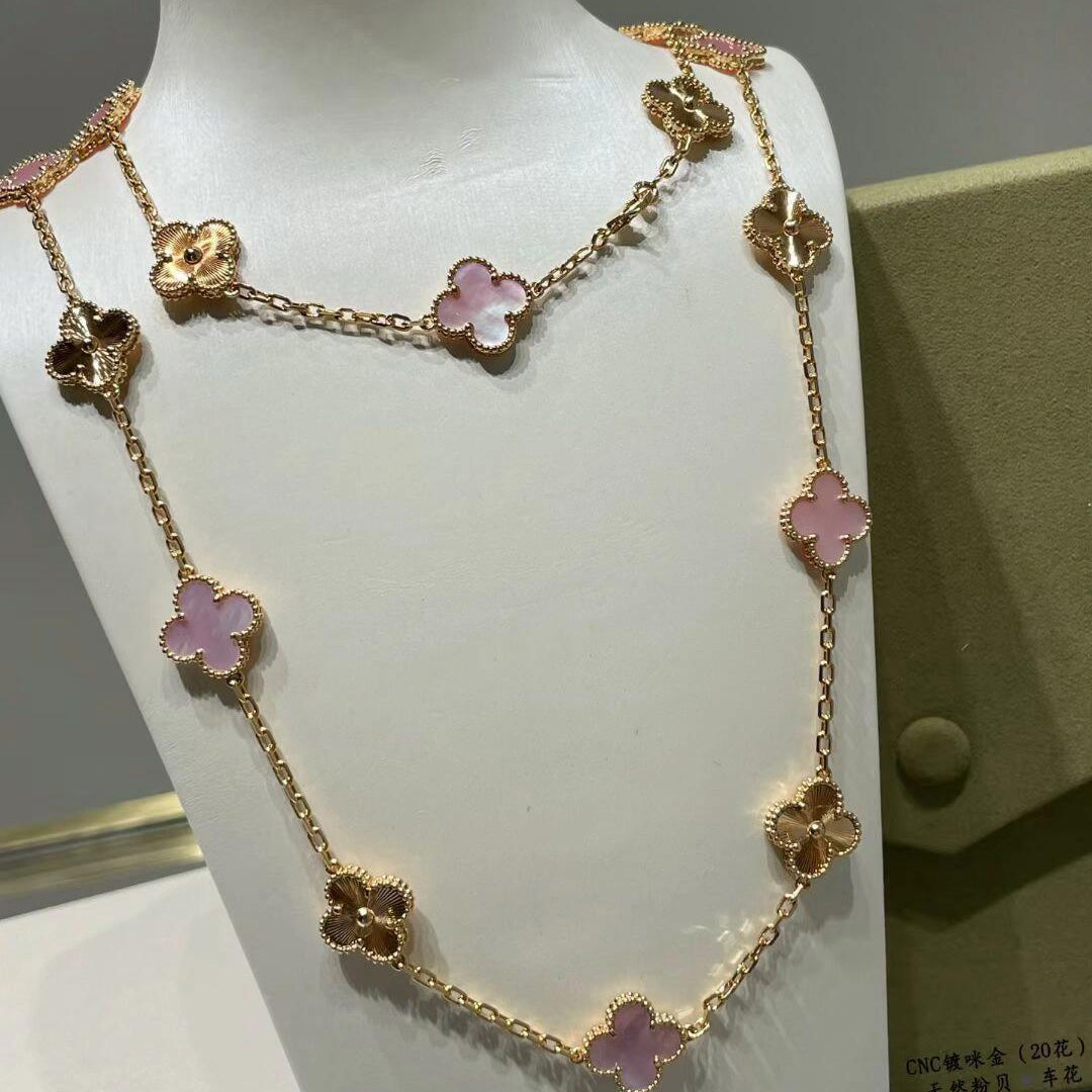 [Noble Aura jewelry]CLOVER 20 MOTIFS LASER PINK MOP NECKLACE