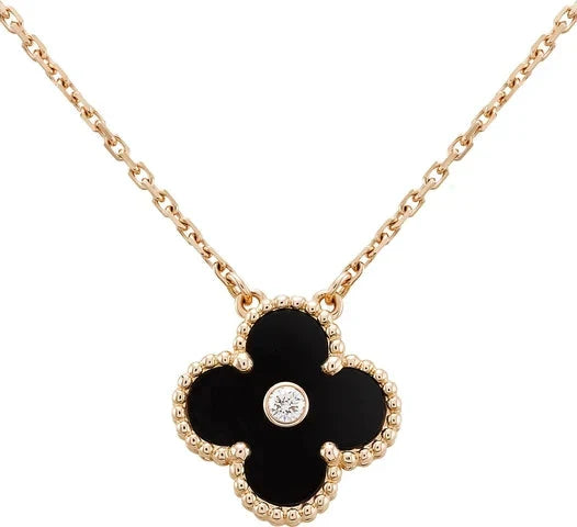 [Noble Aura jewelry]CLOVER 15MM DIAMOND ONYX NECKLACE