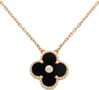 [Noble Aura jewelry]CLOVER 15MM DIAMOND ONYX NECKLACE