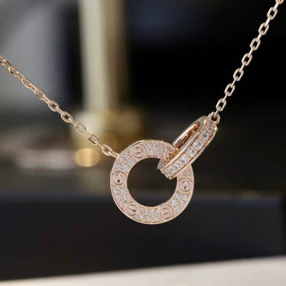 [Noble Aura jewelry]LOVE 7.6MM NECKLACE ROSE GOLD AND SILVER  FULL DIAMOND