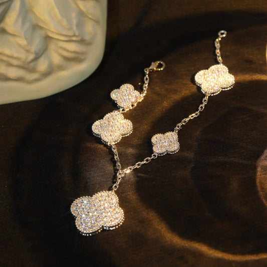 [Noble Aura jewelry]CLOVER BRACELET 5 MOTIF SILVER DIAMOND PAVED