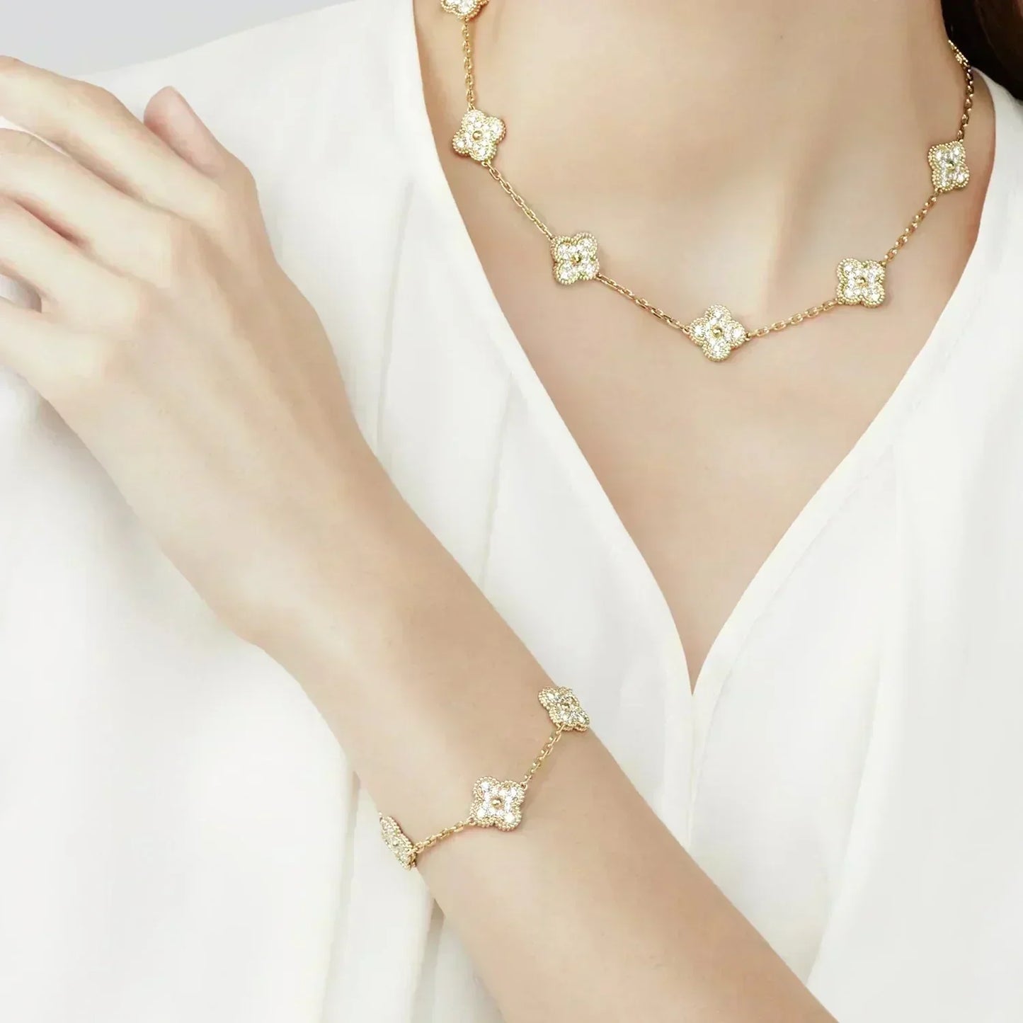 [Noble Aura jewelry]CLOVER 5 MOTIFS  FULL DIAMOND BRACELET