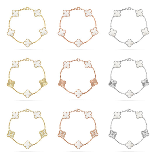[Noble Aura jewelry]CLOVER WHITE PEARL MOP 5 MOTIF BRACELET COLLECTION