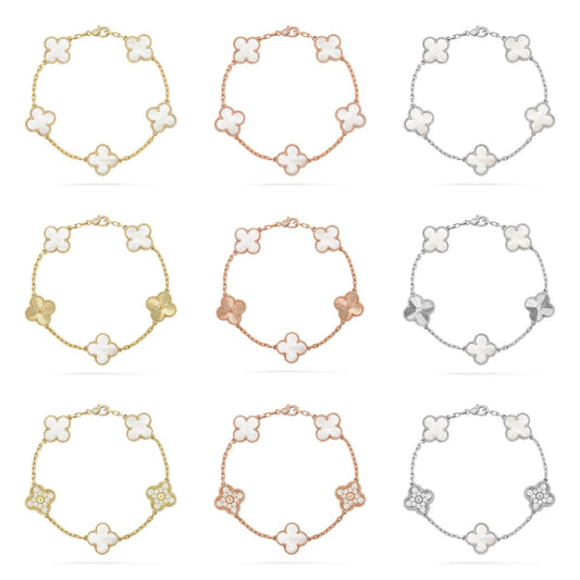 [Noble Aura jewelry]CLOVER WHITE PEARL MOP 5 MOTIF BRACELET COLLECTION