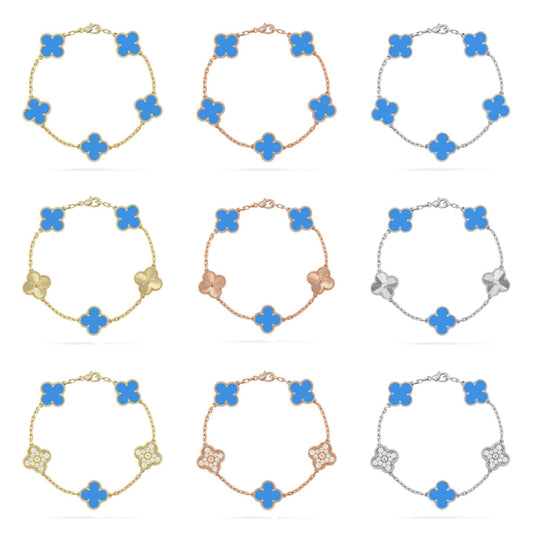 [Noble Aura jewelry] CLOVER 5 MOTIF BLUE AGATE BRACELET COLLECTION