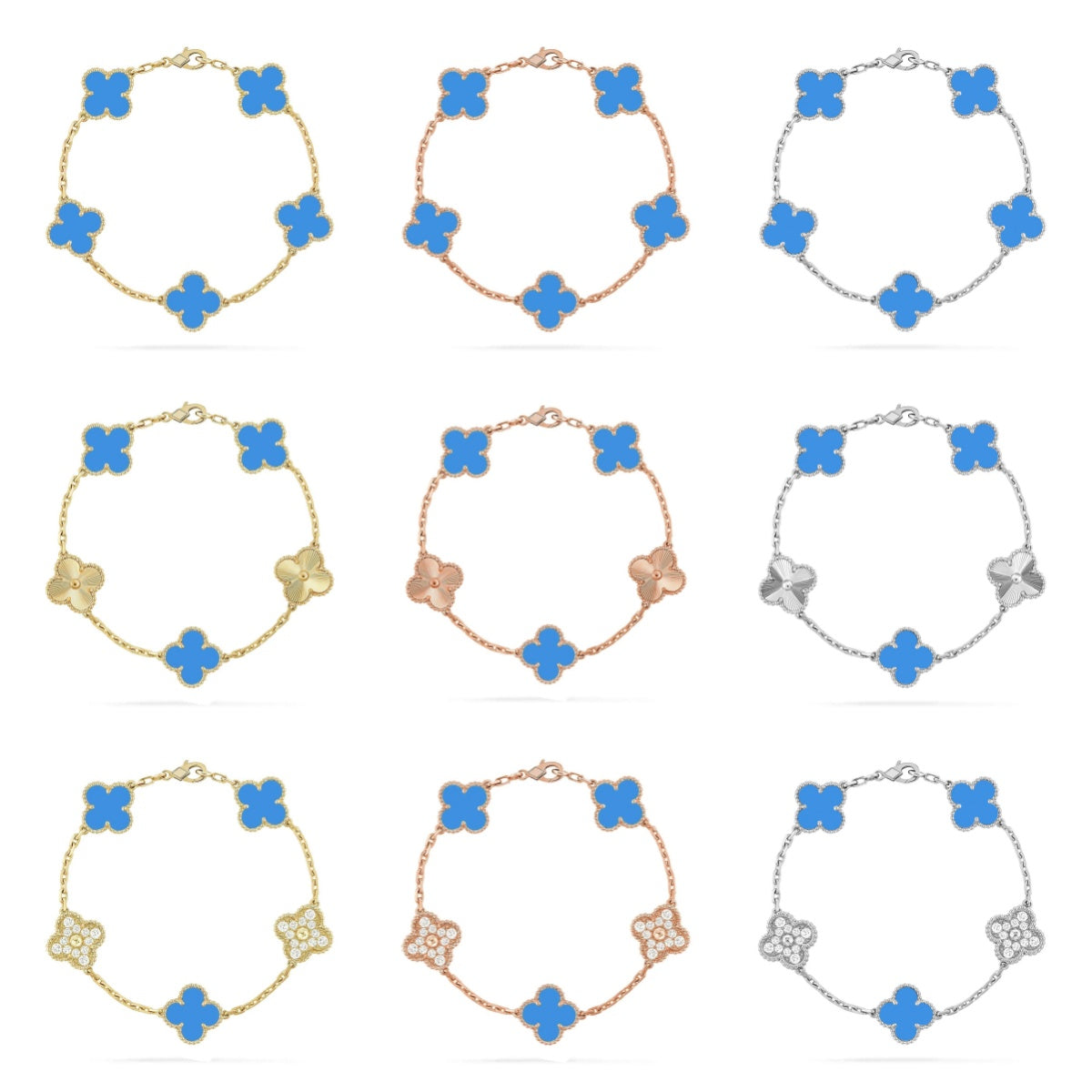 [Noble Aura jewelry] CLOVER 5 MOTIF BLUE AGATE BRACELET COLLECTION