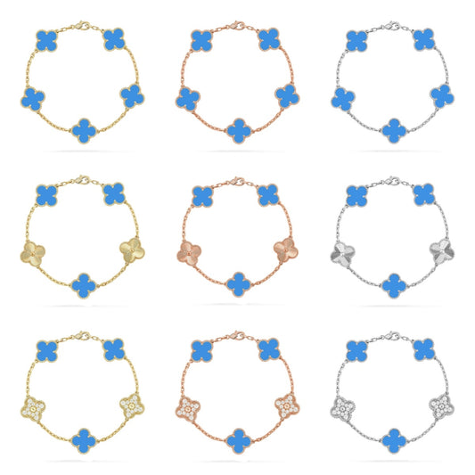 [Noble Aura jewelry] CLOVER 5 MOTIF BLUE AGATE BRACELET COLLECTION