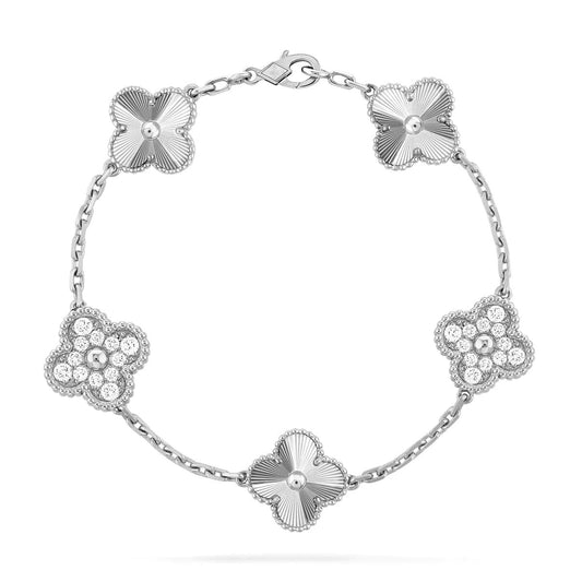 [Noble Aura jewelry]CLOVER 5 MOTIF SILVER DIAMOND BRACELET