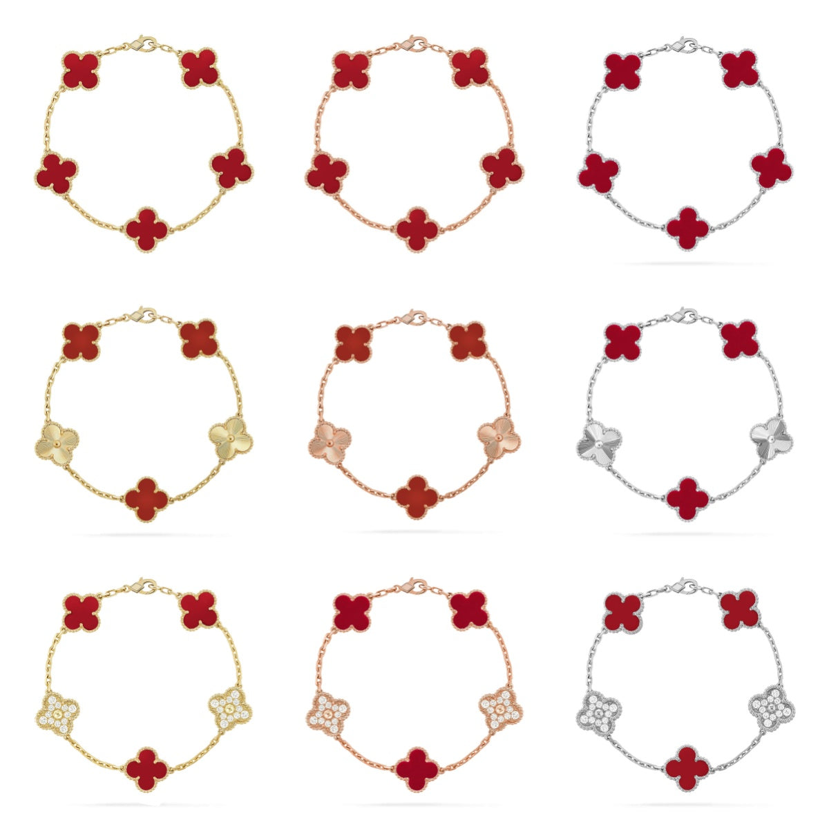 [Noble Aura jewelry] CLOVER 5 MOTIF RED CORNELIAN BRACELET COLLECTION