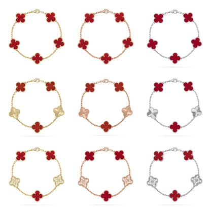 [Noble Aura jewelry] CLOVER 5 MOTIF RED CORNELIAN BRACELET COLLECTION