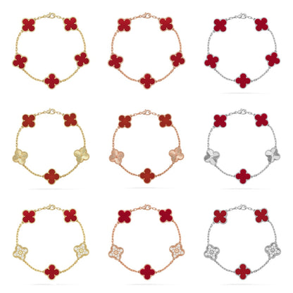 [Noble Aura jewelry] CLOVER 5 MOTIF RED CORNELIAN BRACELET COLLECTION