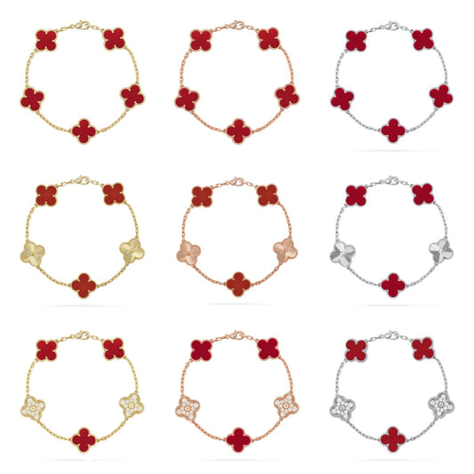 [Noble Aura jewelry] CLOVER 5 MOTIF RED CORNELIAN BRACELET COLLECTION