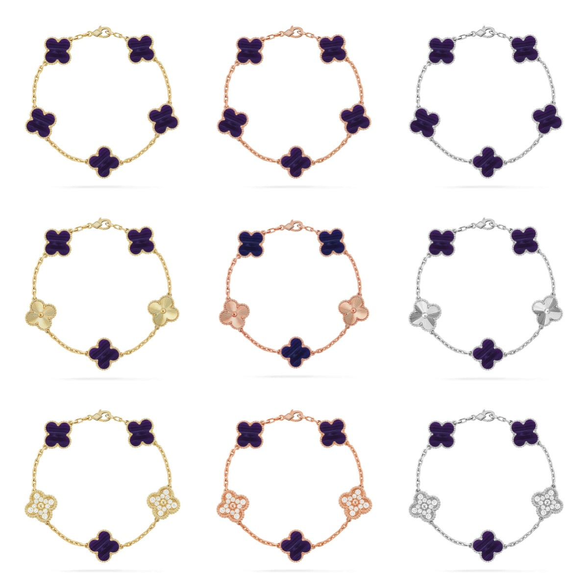 [Noble Aura jewelry]CLOVER 5 MOTIF PURPLE STRIPES BRACELET COLLECTION