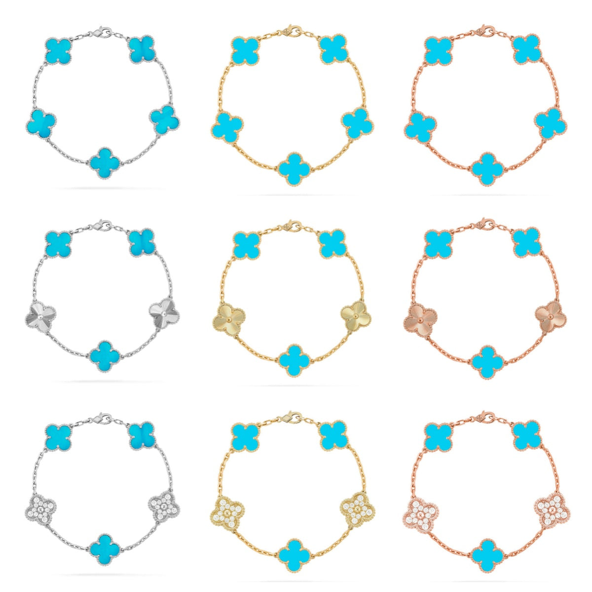 [Noble Aura jewelry] CLOVER 5 MOTIF TURQUOISE BRACELET COLLECTION