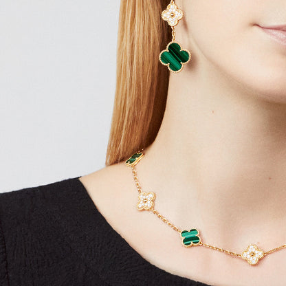 [Noble Aura jewelry]CLOVER 10 MOTIFS MALACHITE DIAMOND NECKLACE