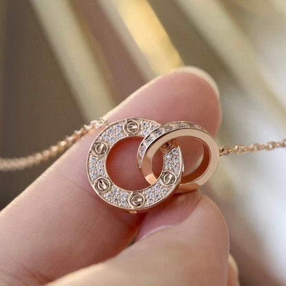 [Noble Aura jewelry]LOVE 7.6MM NECKLACE ROSE GOLD AND SILVER  FULL DIAMOND