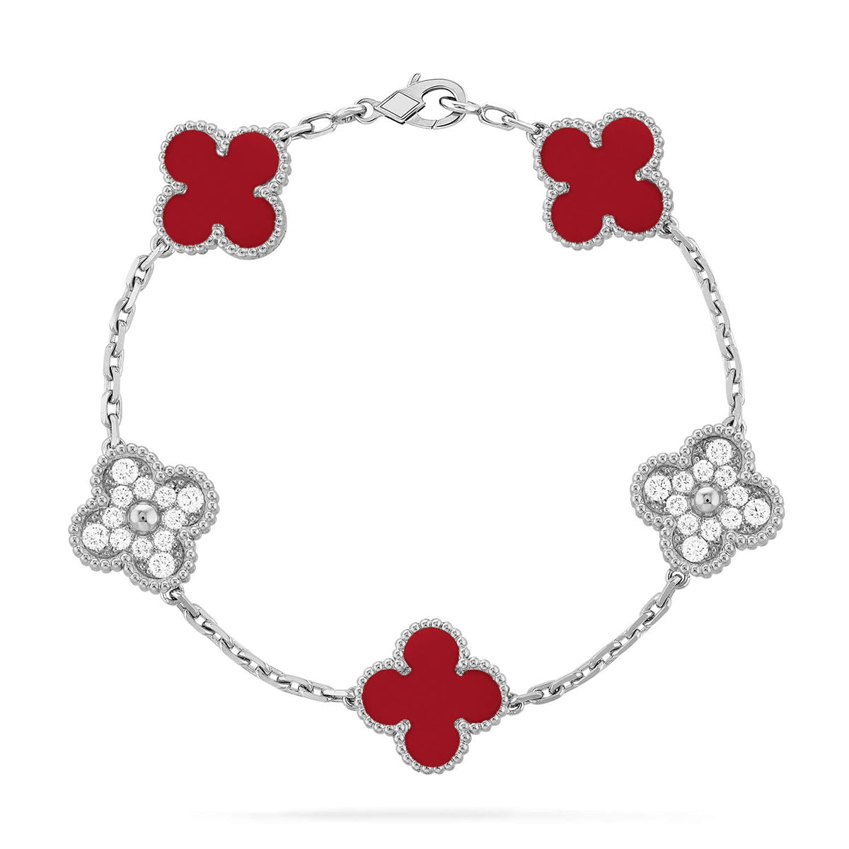 [Noble Aura jewelry] CLOVER 5 MOTIF RED CORNELIAN BRACELET COLLECTION