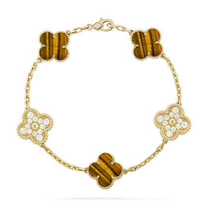 [Noble Aura jewelry] CLOVER 5 MOTIFS TIGER EYE BRACELET COLLECTION